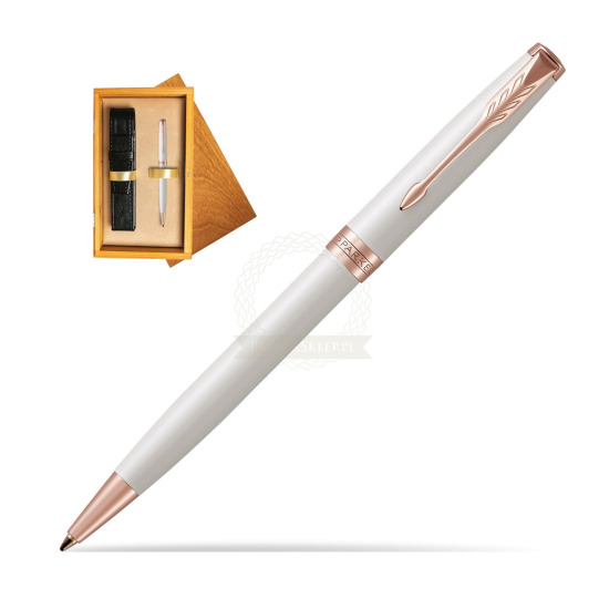 Długopis Parker Sonnet Perłowa Laka PGT w pudełku drewnianym Honey Single Ecru