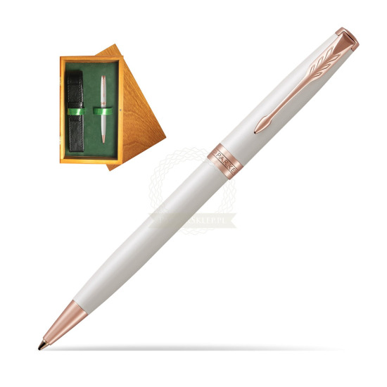Długopis Parker Sonnet Perłowa Laka PGT w pudełku drewnianym Honey Single Zieleń