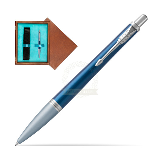 Długopis Parker Urban Premium Dark Blue CT w pudełku drewnianym Mahoń Single Turkus