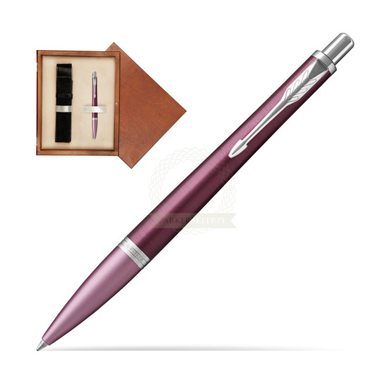 Długopis Parker Urban Premium  Dark Purple CT w pudełku drewnianym Mahoń Single Ecru