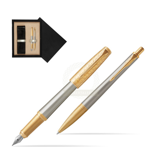 Zestaw prezentowy Parker Pióro wieczne + Długopis Urban Premium Aureate Powder GT w pudełku drewnianym Czerń Double Ecru