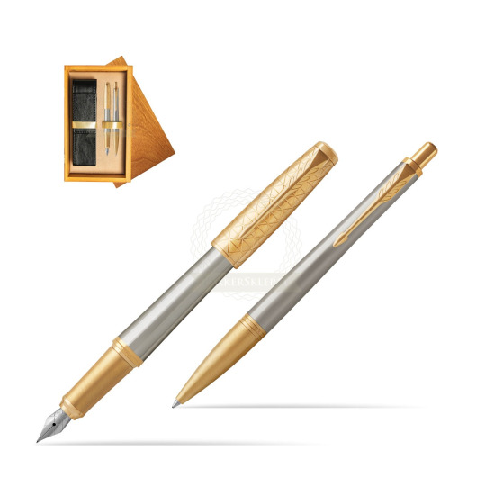 Zestaw prezentowy Parker Pióro wieczne + Długopis Urban Premium Aureate Powder GT w pudełku drewnianym Honey Double Ecru