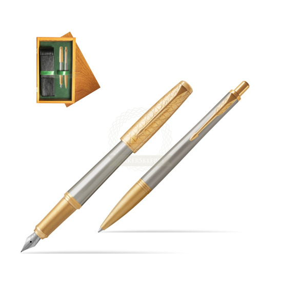 Zestaw prezentowy Parker Pióro wieczne + Długopis Urban Premium Aureate Powder GT w pudełku drewnianym Honey Double Zieleń