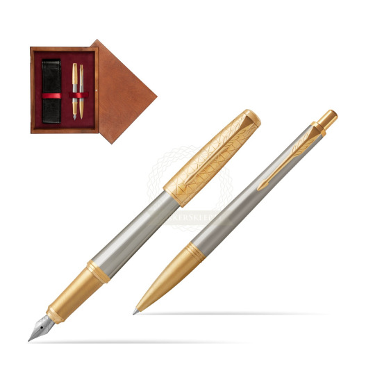 Zestaw prezentowy Parker Pióro wieczne + Długopis Urban Premium Aureate Powder GT w pudełku drewnianym Mahoń Double Bordo