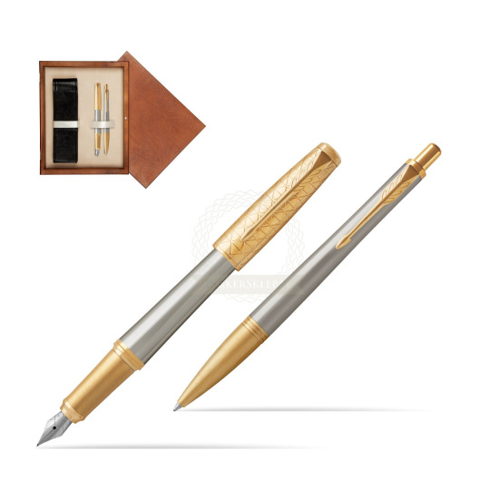 Zestaw prezentowy Parker Pióro wieczne + Długopis Urban Premium Aureate Powder GT w pudełku drewnianym Mahoń Double Ecru
