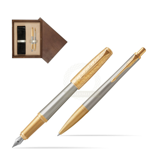 Zestaw prezentowy Parker Pióro wieczne + Długopis Urban Premium Aureate Powder GT w pudełku drewnianym Wenge Double Ecru