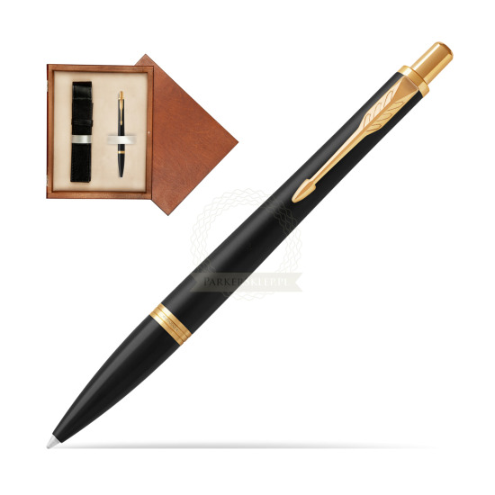 Długopis Parker Urban Muted Black GT w pudełku drewnianym Mahoń Single Ecru
