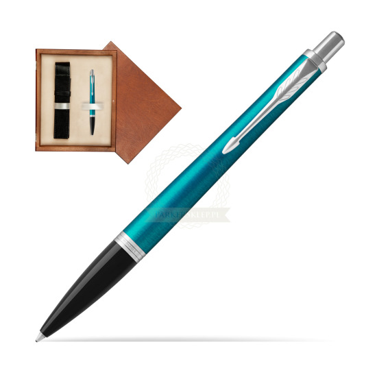 Długopis Parker Urban Vibrant Blue CT w pudełku drewnianym Mahoń Single Ecru