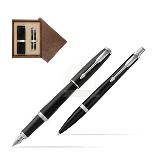 Zestaw Prezentowy Parker Pióro wieczne + Długopis Urban Muted Black CT w pudełku drewnianym Wenge Double Ecru