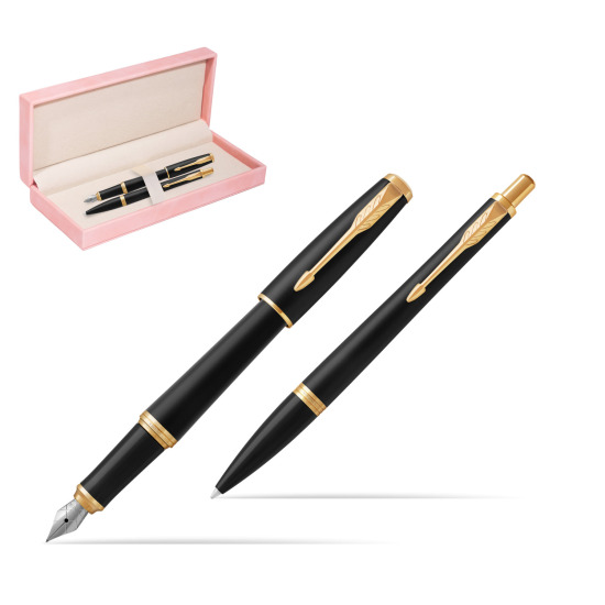 Zestaw Prezentowy Parker Pióro wieczne + Długopis Urban Muted Black GT w różowym pudełku zamszowym