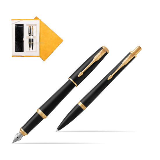 Zestaw Prezentowy Parker Pióro wieczne + Długopis Urban Muted Black GT w żółtym pudełku zamszowym