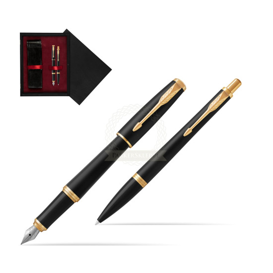 Zestaw Prezentowy Parker Pióro wieczne + Długopis Urban Muted Black GT w pudełku drewnianym Czerń Double Bordo