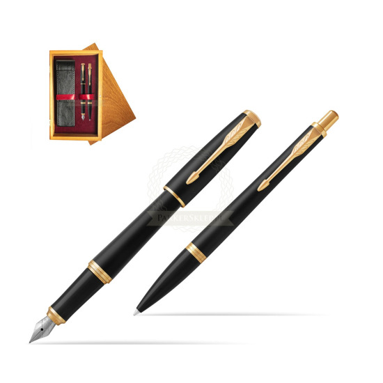 Zestaw Prezentowy Parker Pióro wieczne + Długopis Urban Muted Black GT w pudełku drewnianym Honey Double Bordo