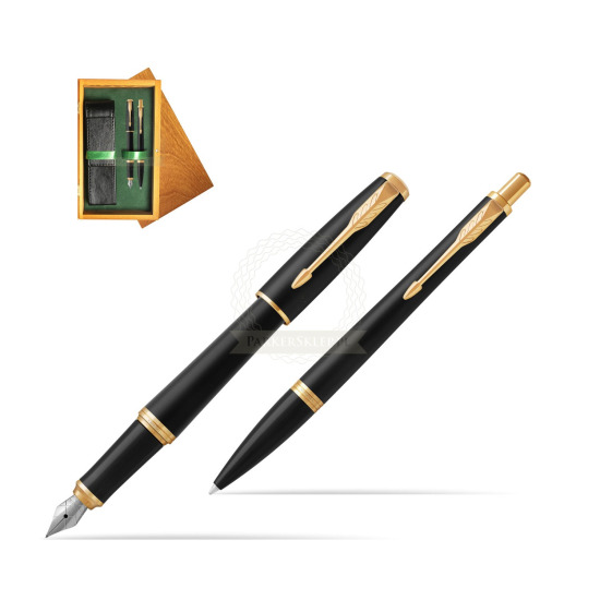 Zestaw Prezentowy Parker Pióro wieczne + Długopis Urban Muted Black GT w pudełku drewnianym Honey Double Zieleń