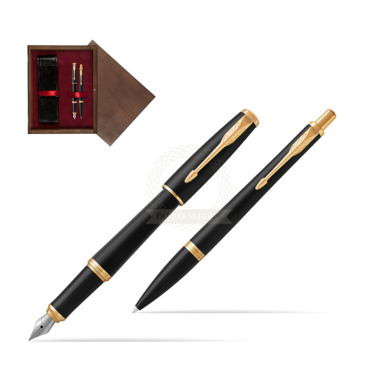 Zestaw Prezentowy Parker Pióro wieczne + Długopis Urban Muted Black GT w pudełku drewnianym Wenge Double Bordo