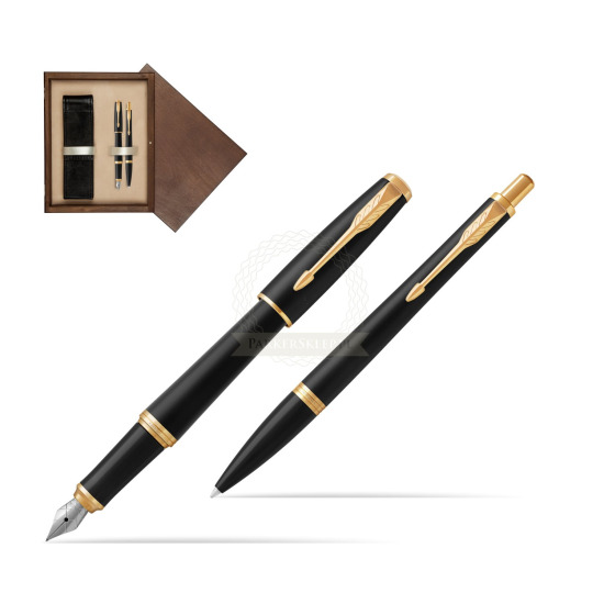 Zestaw Prezentowy Parker Pióro wieczne + Długopis Urban Muted Black GT w pudełku drewnianym Wenge Double Ecru