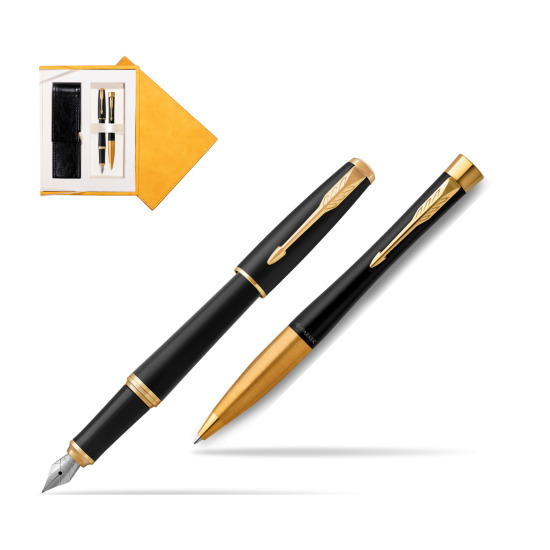 Zestaw prezentowy Parker Pióro + Długopis Urban Classic Muted black GT w żółtym pudełku zamszowym