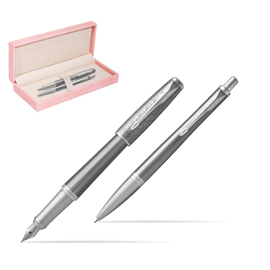 Zestaw Prezentowy Parker Pióro wieczne + Długopis Urban Premium Silvered Powder CT w różowym pudełku zamszowym