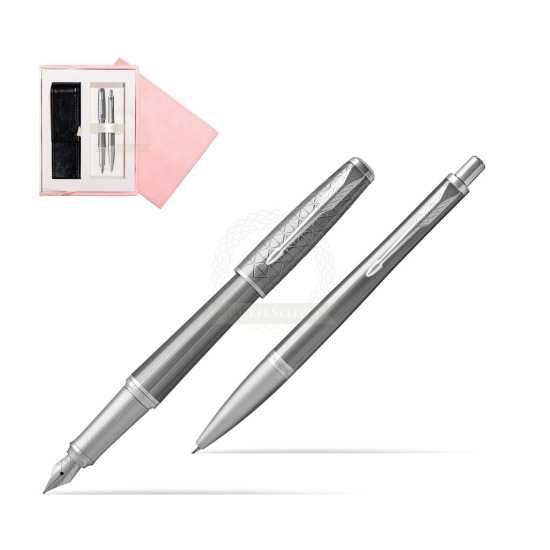 Zestaw Prezentowy Parker Pióro wieczne + Długopis Urban Premium Silvered Powder CT w różowym pudełku zamszowym