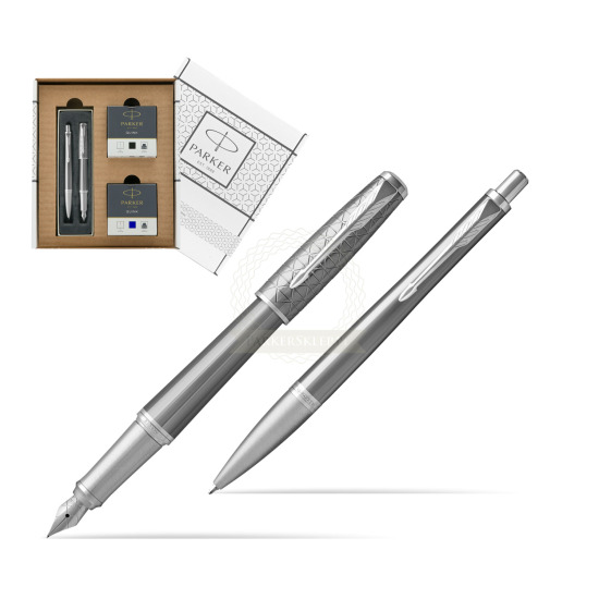 Zestaw Prezentowy Parker Pióro wieczne + Długopis Urban Premium Silvered Powder CT w białym pudełko Parker Eco