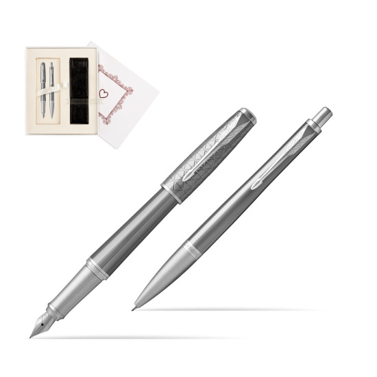 Zestaw Prezentowy Parker Pióro wieczne + Długopis Urban Premium Silvered Powder CT w pudełku Biel Od Serca