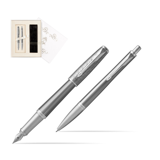 Zestaw Prezentowy Parker Pióro wieczne + Długopis Urban Premium Silvered Powder CT w pudełku Pamiątka I Komunii