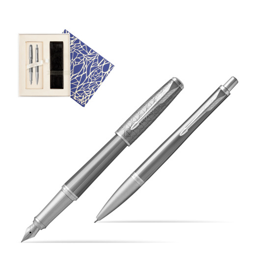 Zestaw Prezentowy Parker Pióro wieczne + Długopis Urban Premium Silvered Powder CT w pudełku Uniwersalne z etui