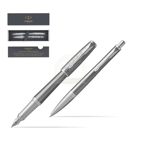 Zestaw Prezentowy Parker Pióro wieczne + Długopis Urban Premium Silvered Powder CT 