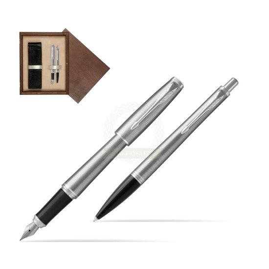 Zestaw Prezentowy Parker Pióro wieczne + Długopis Urban Metro Metallic CT w pudełku drewnianym Wenge Double Ecru