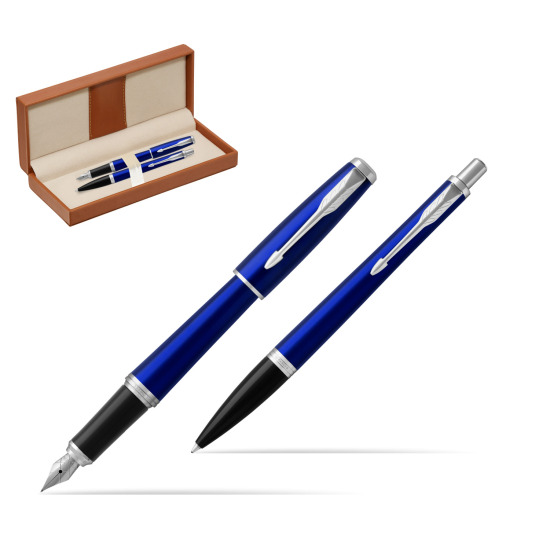 Zestaw Prezentowy Parker Pióro wieczne + Długopis Urban Nightsky Blue CT w pudełku classic brown