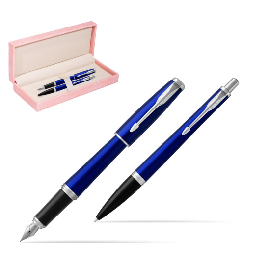 Zestaw Prezentowy Parker Pióro wieczne + Długopis Urban Nightsky Blue CT w różowym pudełku zamszowym