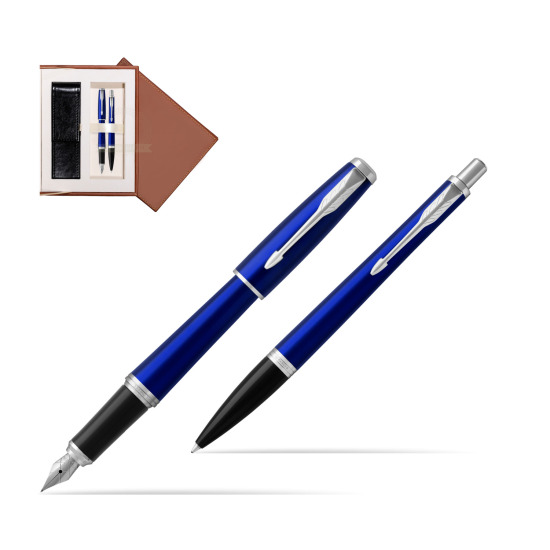 Zestaw Prezentowy Parker Pióro wieczne + Długopis Urban Nightsky Blue CT w brązowym pudełku zamszowym
