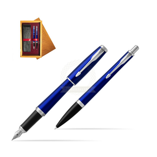 Zestaw Prezentowy Parker Pióro wieczne + Długopis Urban Nightsky Blue CT w pudełku drewnianym Honey Double Bordo