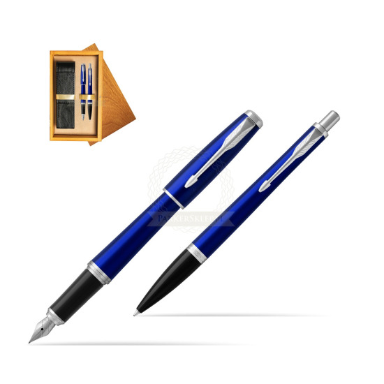 Zestaw Prezentowy Parker Pióro wieczne + Długopis Urban Nightsky Blue CT w pudełku drewnianym Honey Double Ecru