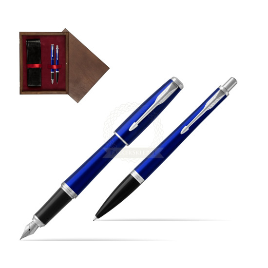 Zestaw Prezentowy Parker Pióro wieczne + Długopis Urban Nightsky Blue CT w pudełku drewnianym Wenge Double Bordo
