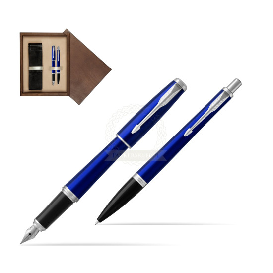 Zestaw Prezentowy Parker Pióro wieczne + Długopis Urban Nightsky Blue CT w pudełku drewnianym Wenge Double Ecru