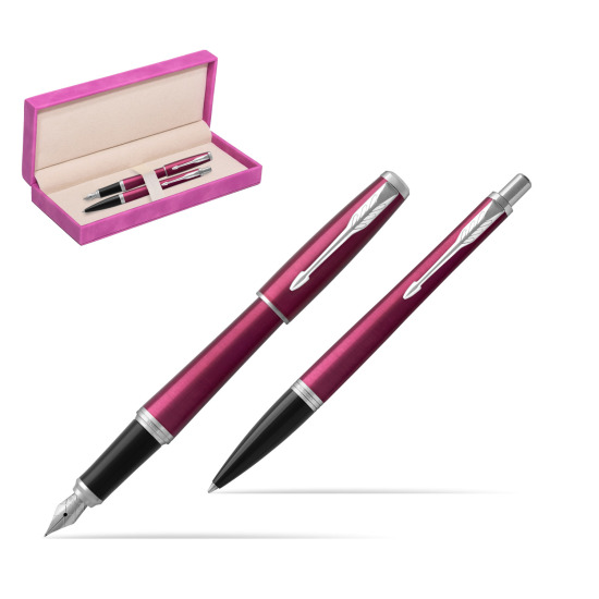 Zestaw Prezentowy Parker Pióro wieczne + Długopis Urban Vibrant Magenta CT w pudełku zamszowym fuksja