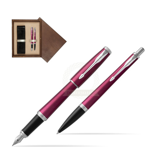 Zestaw Prezentowy Parker Pióro wieczne + Długopis Urban Vibrant Magenta CT w pudełku drewnianym Wenge Double Ecru