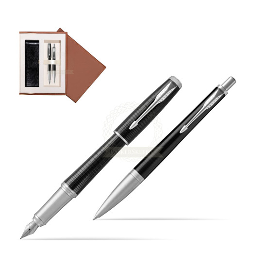 Zestaw prezentowy Parker Pióro wieczne + Długopis Urban Premium Hebanowy CT w brązowym pudełku zamszowym
