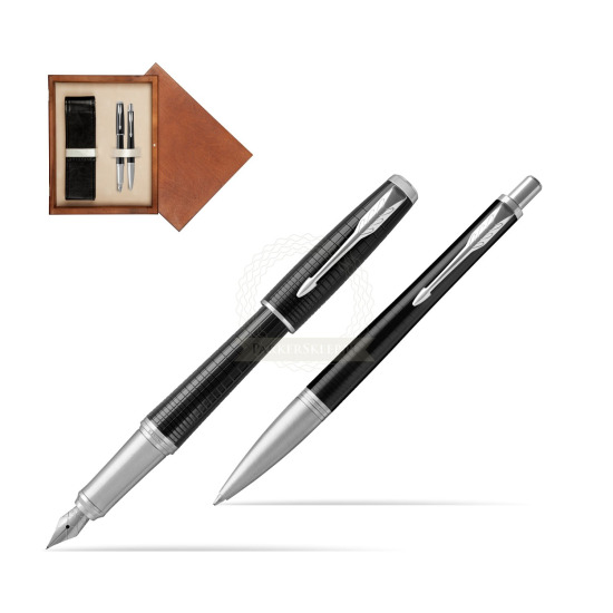 Zestaw prezentowy Parker Pióro wieczne + Długopis Urban Premium Hebanowy CT w pudełku drewnianym Mahoń Double Ecru