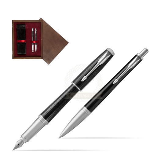 Zestaw prezentowy Parker Pióro wieczne + Długopis Urban Premium Hebanowy CT w pudełku drewnianym Wenge Double Bordo