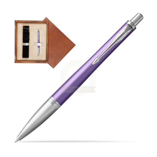 Długopis Parker Urban Premium Fioletowy CT w pudełku drewnianym Mahoń Single Ecru