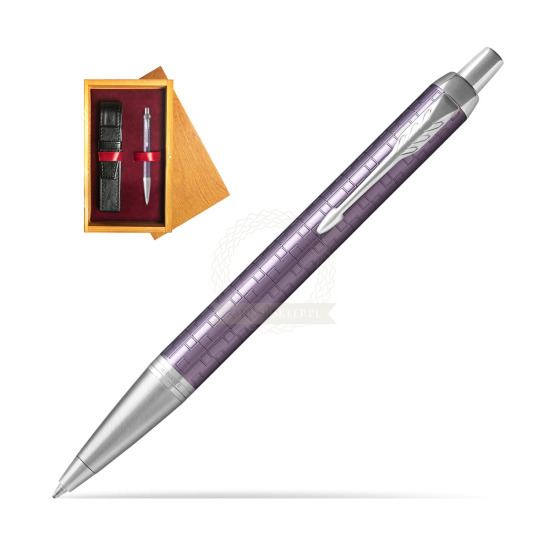 Długopis Parker IM Premium Ciemny Fioletowy CT w pudełku drewnianym Honey Single Bordo