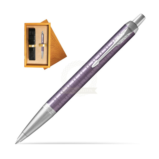 Długopis Parker IM Premium Ciemny Fioletowy CT w pudełku drewnianym Honey Single Ecru