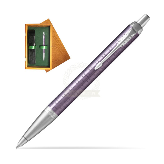 Długopis Parker IM Premium Ciemny Fioletowy CT w pudełku drewnianym Honey Single Zieleń
