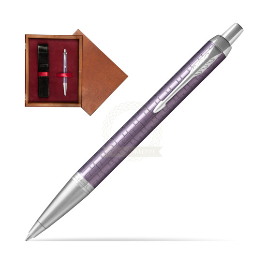 Długopis Parker IM Premium Ciemny Fioletowy CT w pudełku drewnianym Mahoń Single Bordo