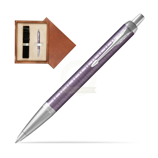 Długopis Parker IM Premium Ciemny Fioletowy CT w pudełku drewnianym Mahoń Single Ecru