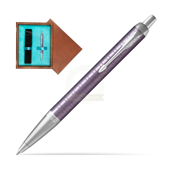 Długopis Parker IM Premium Ciemny Fioletowy CT w pudełku drewnianym Mahoń Single Turkus