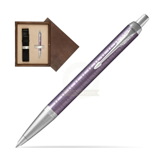 Długopis Parker IM Premium Ciemny Fioletowy CT w pudełku drewnianym Wenge Single Ecru