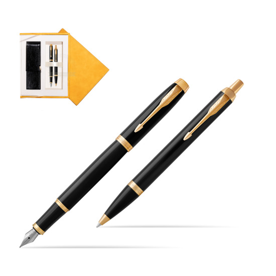 Zestaw Prezentowy Parker Pióro wieczne + Długopis IM Czarny GT w żółtym pudełku zamszowym